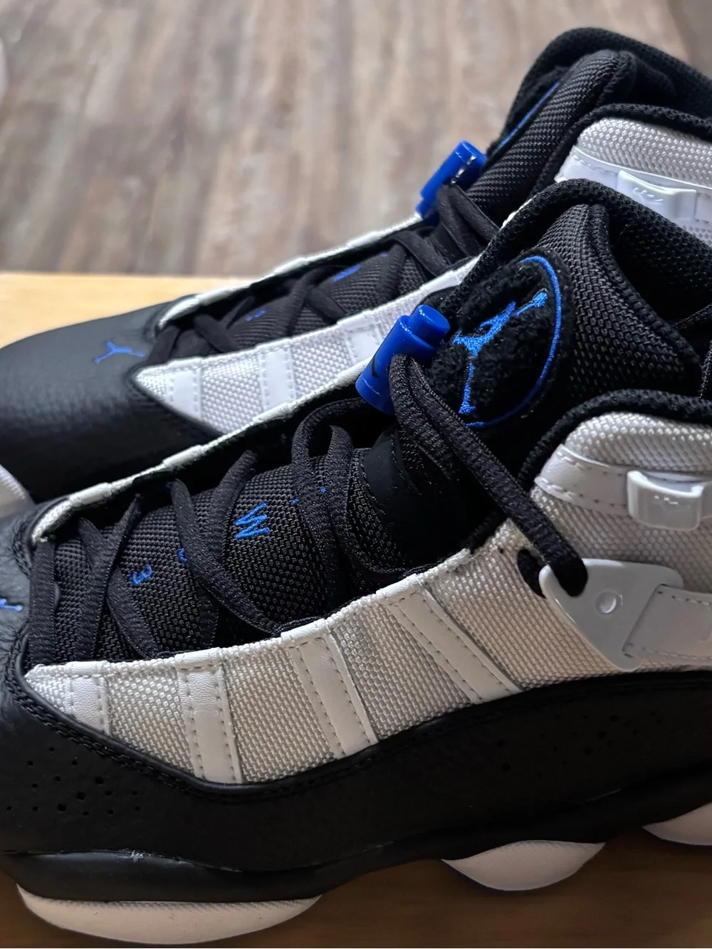Jordan 6 Rings Black, White & Blue High-Top Basketball Sneakers